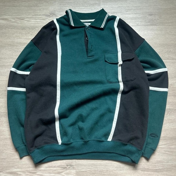 Vintage Green & Navy Penguin Sport Polo Shirt | Men's Medium Preppy Y2K Style - Picture 1 of 5